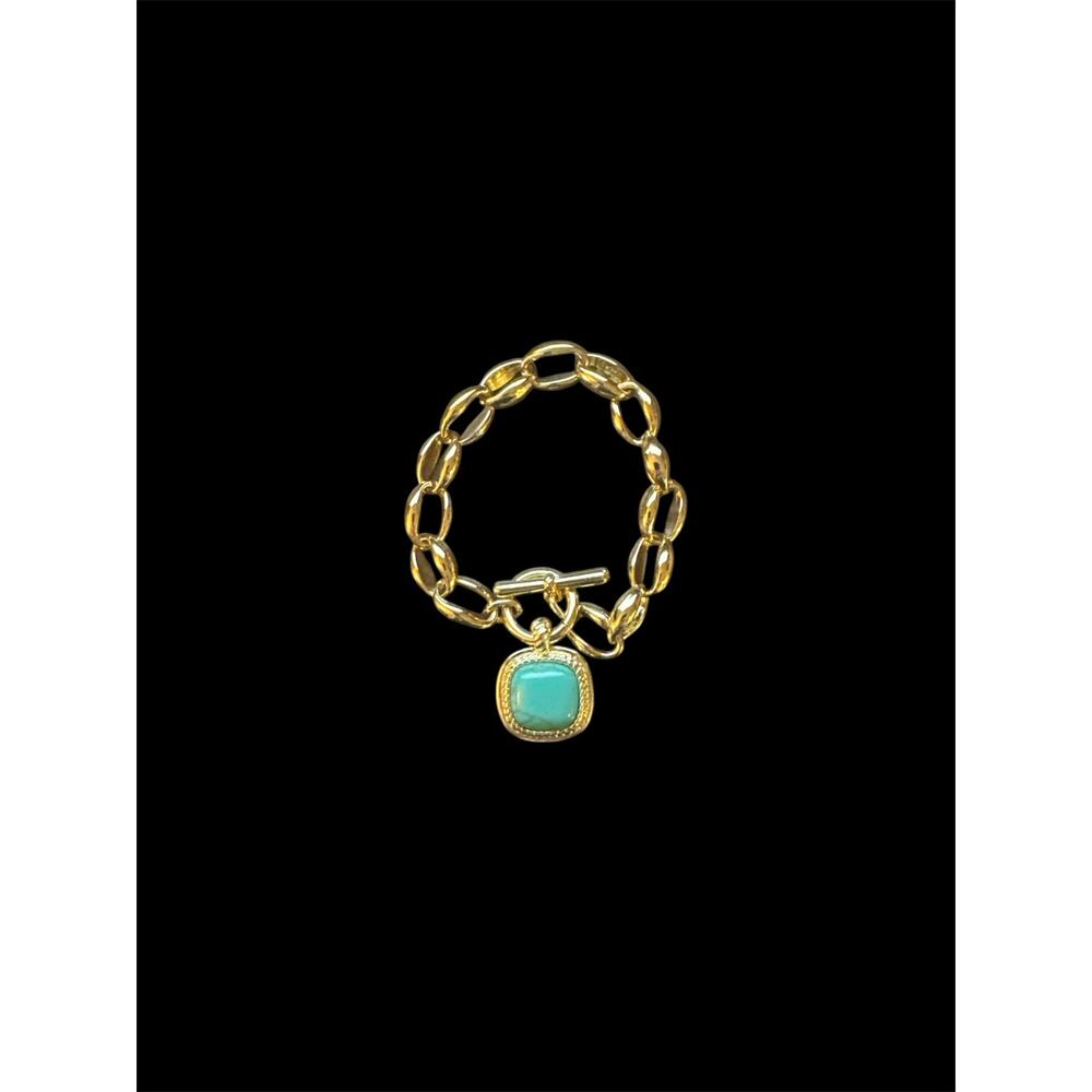 Gold Link Square Turquoise Bracelet with Toggle Closure - 8.5"